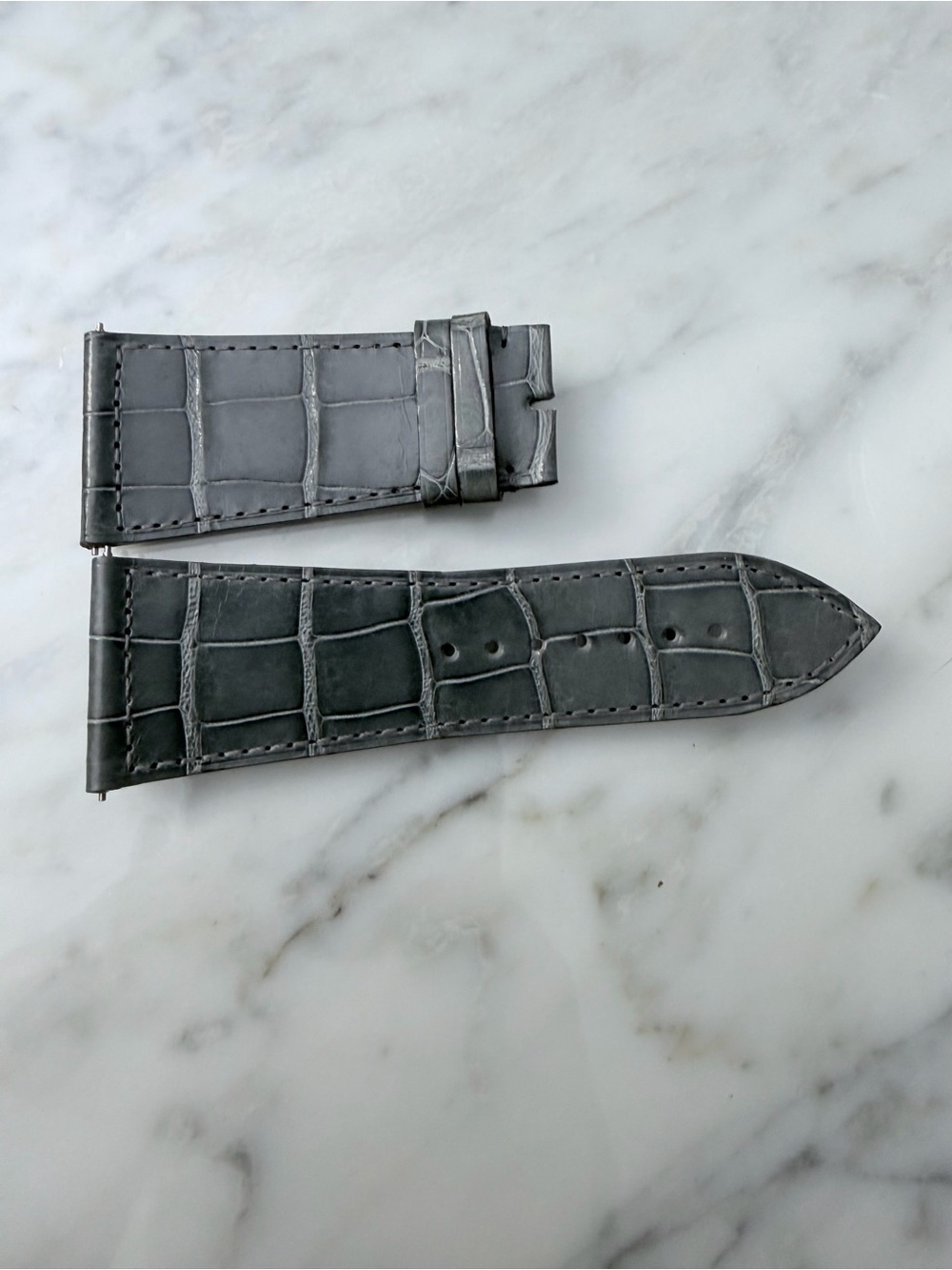 NEW custom exotic alligator Franck Muller 30/22mm Gray Leather Watch Strap